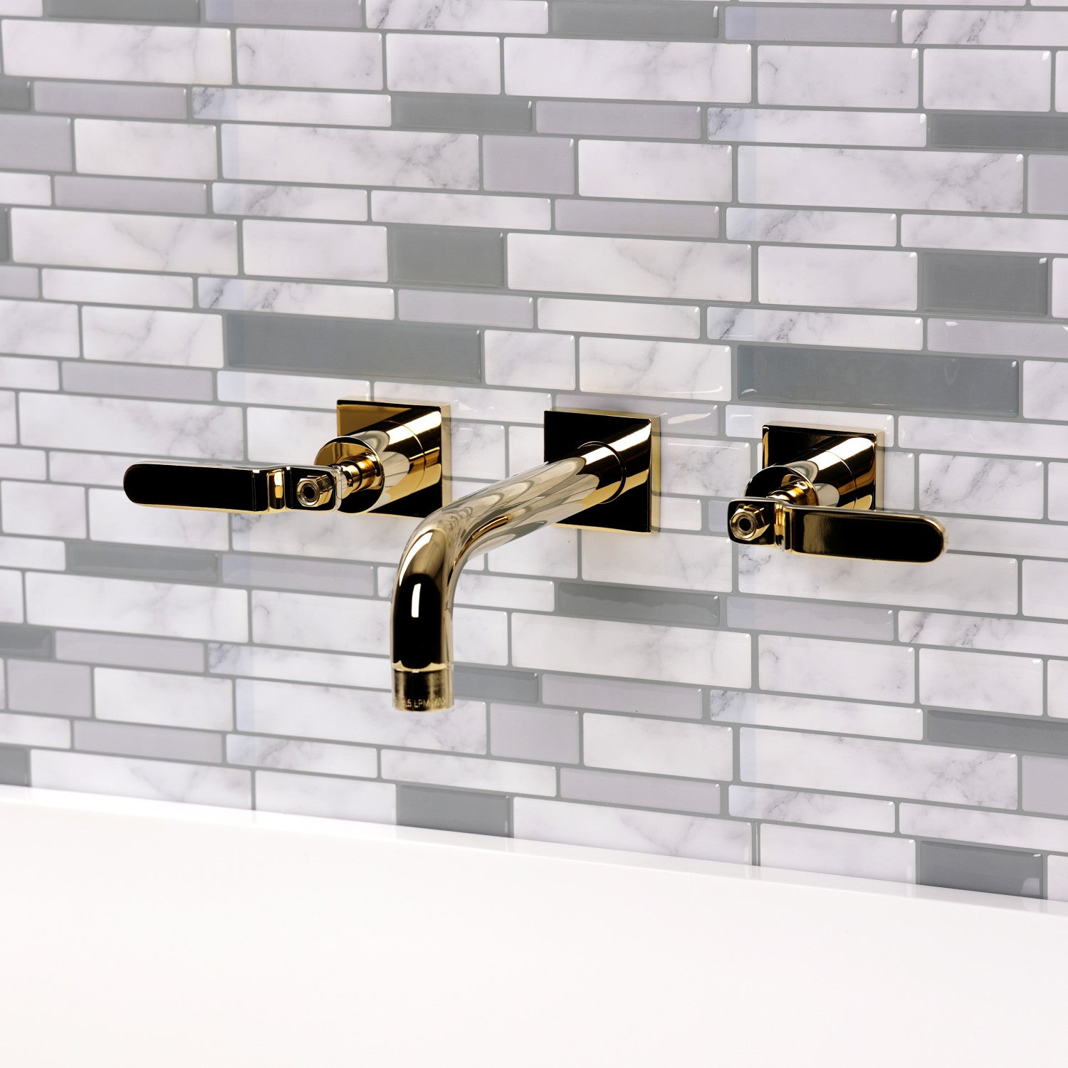 Kingston Sona KS6122KL - Whitaker Double-Handle 3-Hole Wall Mount Bathroom Faucet, Polished Brass — thumbnail 3